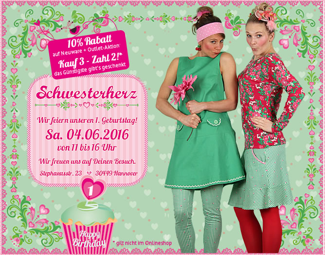 ey Linda Schwesterherz wird 1 Jahr und lädt ein / Prozente-Aktionen im Laden