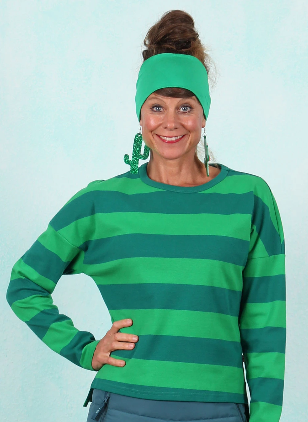 Shirt, Stereo Rainbow Crew, moosy-green-stripes - Bild 1