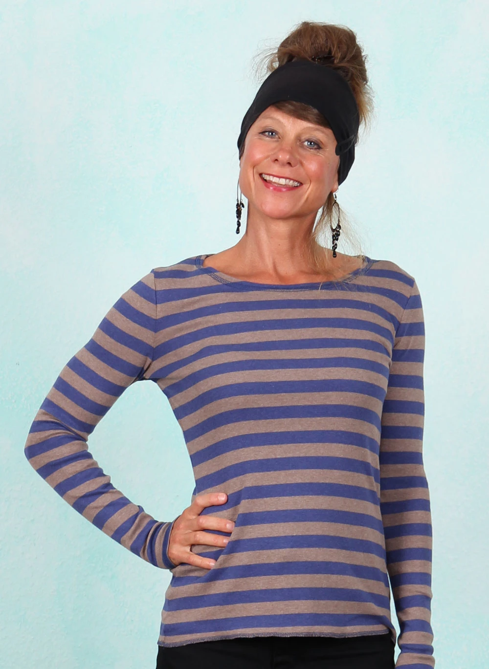 Shirt, 12675-1-463b, blue-light-brown-stripes - Bild 1