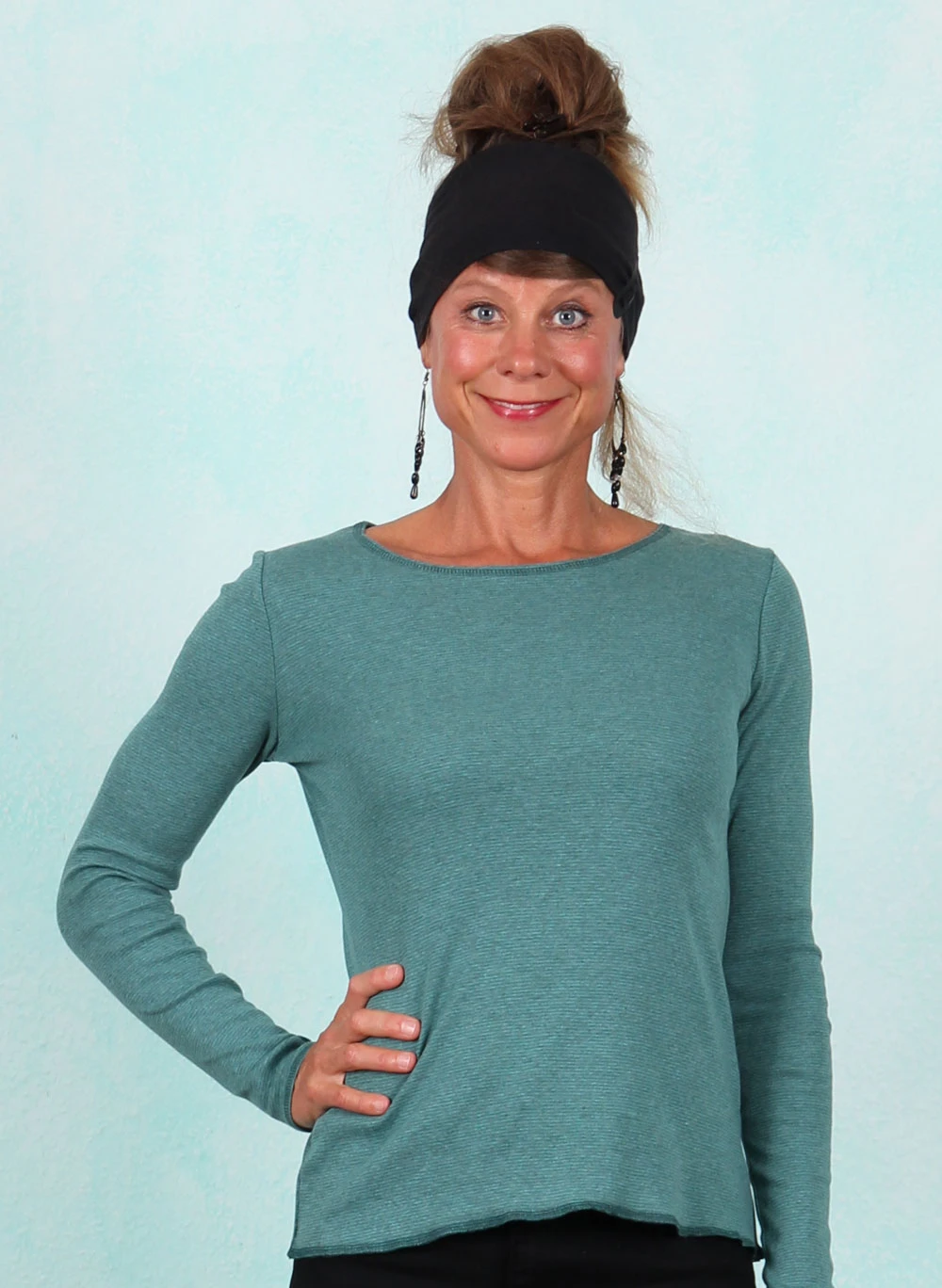 Shirt, 12675-1-465, green-grey-stripes - Bild 1