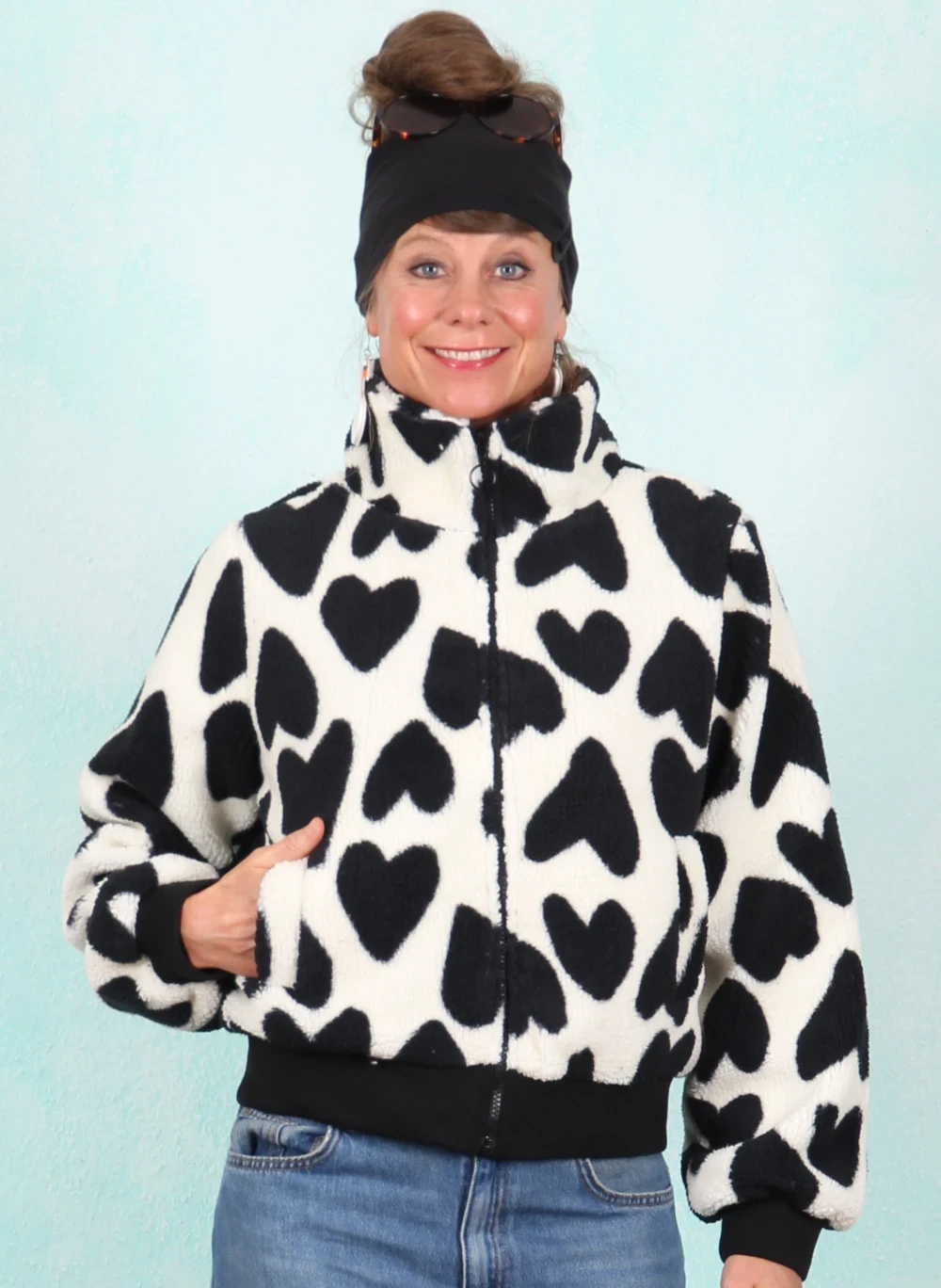 Fleece-Jacke, 62616, black-white - Bild 1