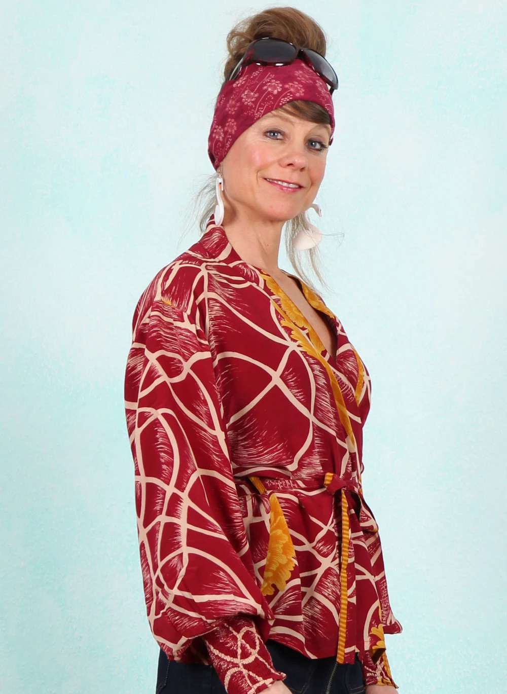 Bluse, SKS-2435, bordeaux-yellow - Bild 2