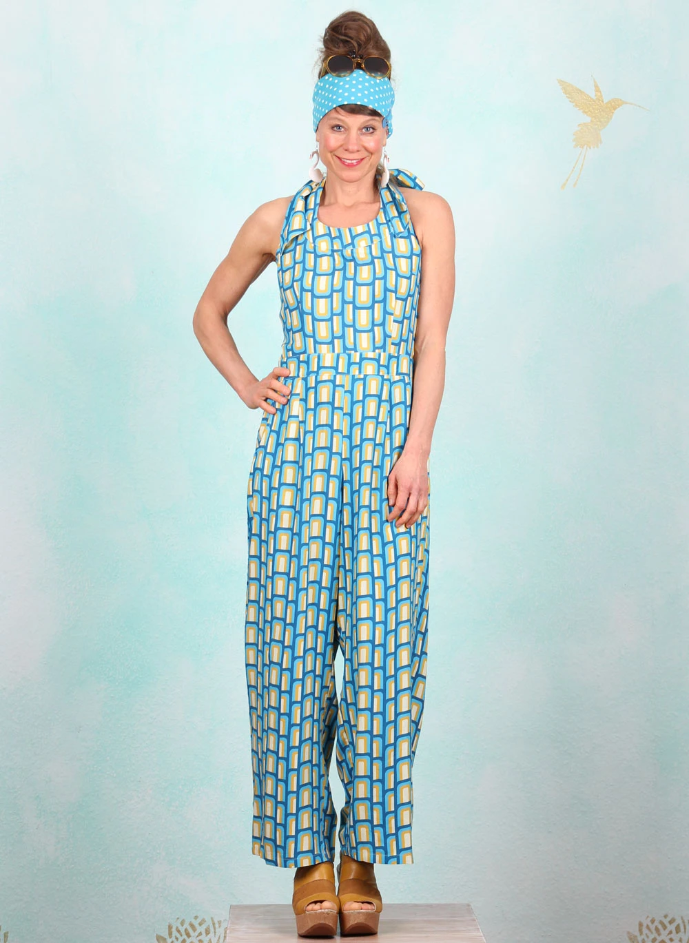 Jumpsuit, SP25-004, blue-offwhite - Bild 1