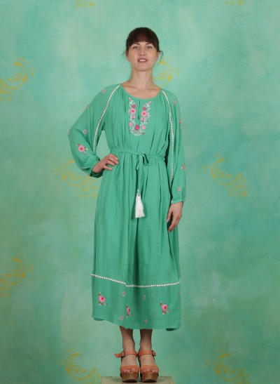 Kleid, Bohemian Beauty Robe, smaragd-crepe