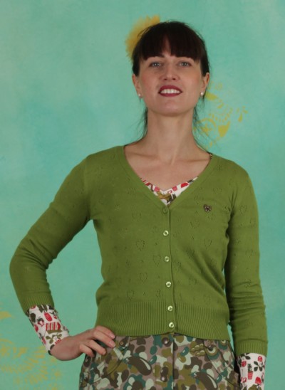 Cardigan, Logo Cardigan V-Neck 3/4 Arm, green-heart-anchor