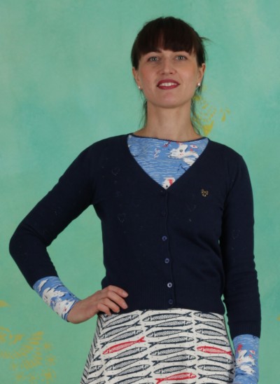 Cardigan, Logo Cardigan V-Neck 3/4 Arm, dark-blue-heart-anchor