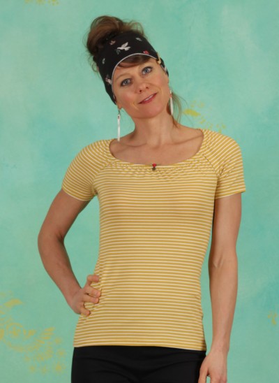 Shirt, Logo Stripe Heart T-Shirt, yellow-tiny-stripe