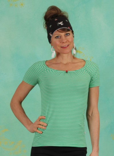 Shirt, Logo Stripe Heart T-Shirt, green-tiny-stripe