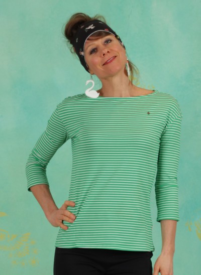 Shirt, Logo Stripe 3/4 Arm Shirt, green-tiny-stripe