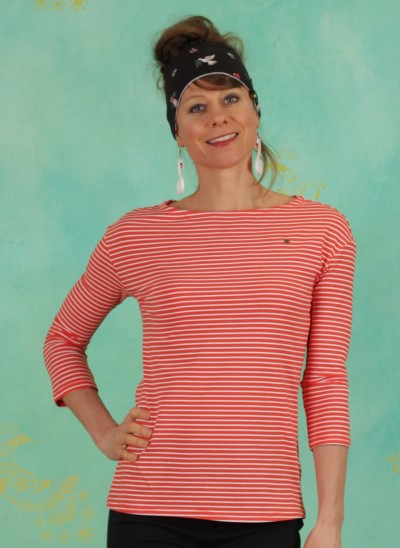 Shirt, Logo Stripe 3/4 Arm Shirt, red-tiny-stripe