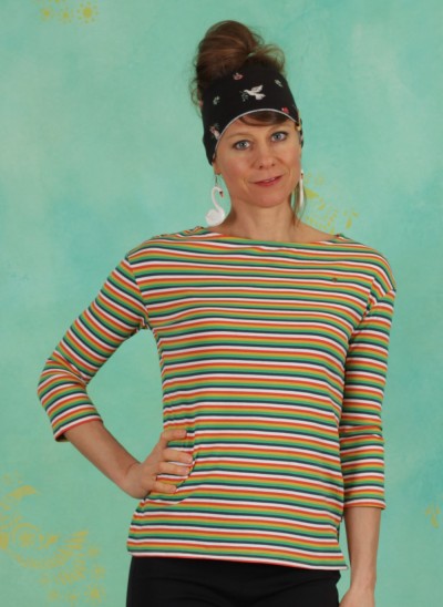 Shirt, Logo Stripe 3/4 Arm Shirt, rainbow-tiny-stripe