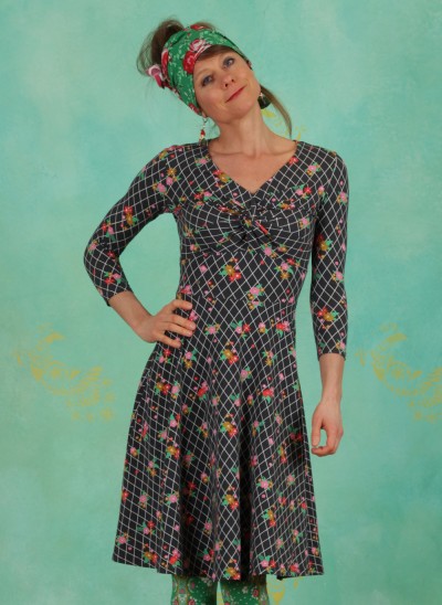 Kleid, Hot Knot Robe 3/4arm, grid-of-flowers