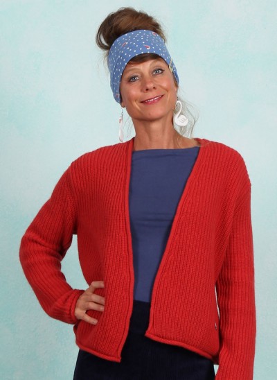 Cardigan, Aran and Eve, old-library-red