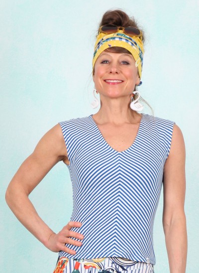 Top, Vintage V-Neck, blue-viva-el-sol-stripe