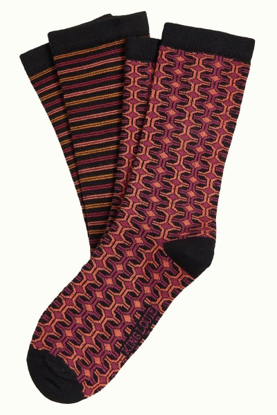 Socken 2er-Pack, 09385-523, black-purple-multi