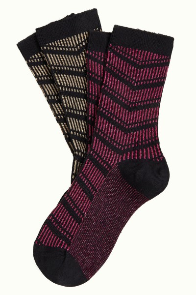 Socken 2er-Pack, 09390-001, black-gold-purple
