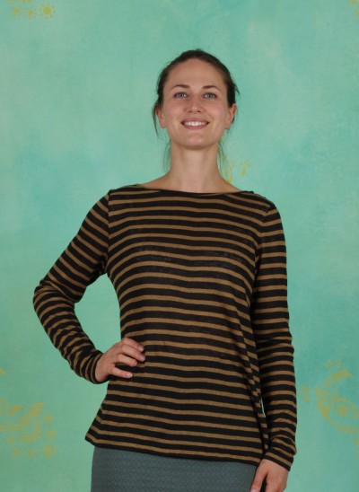 T-Shirt, Striped Linen Jersey, art-black