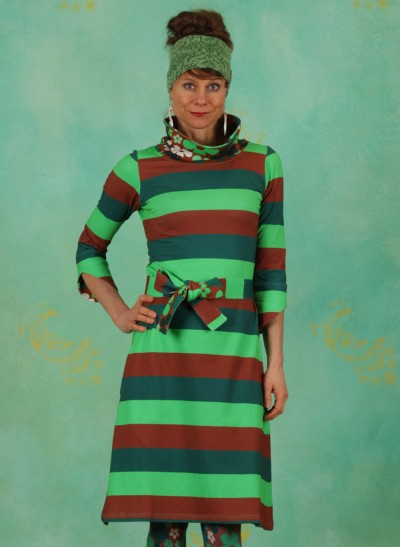 Kleid, DRE-01234, green-brown-stripes