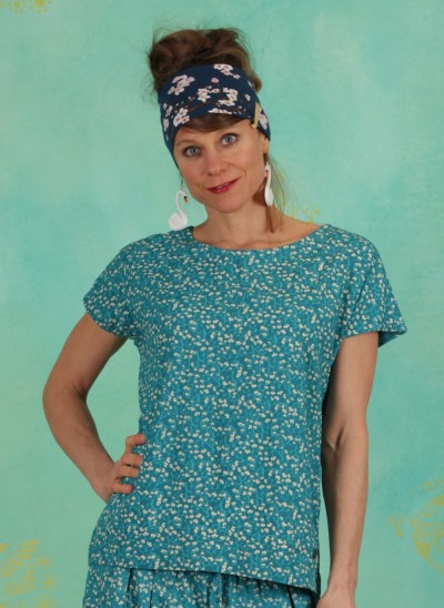 Bluse, S21C06, turquoise-white