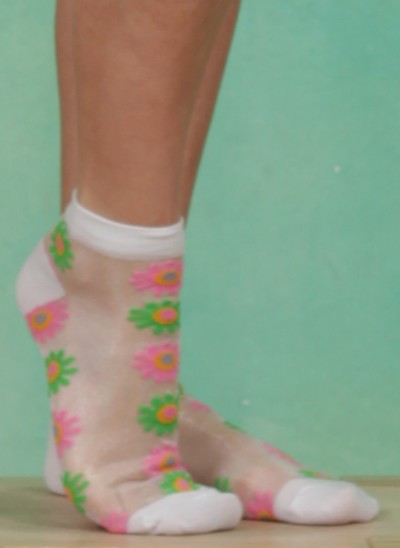 Socken, Pink `n` Green Asters, white-multi