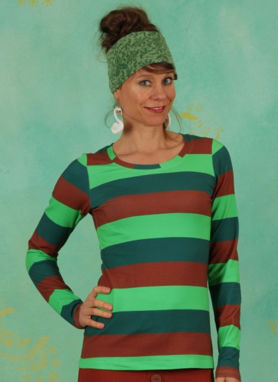 Shirt, TEE-7137, green-brown-stripes