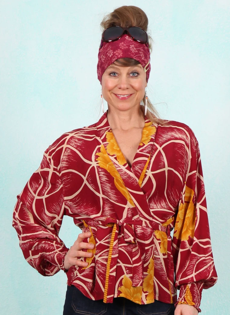 Bluse, SKS-2435, bordeaux-yellow