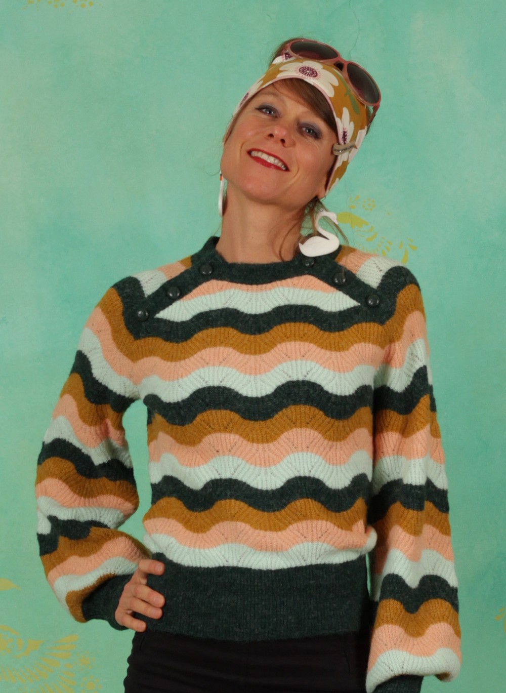 King - Louie - Herbst - Pullover, 05367-306, green-stripes - ey Linda  Online Shop