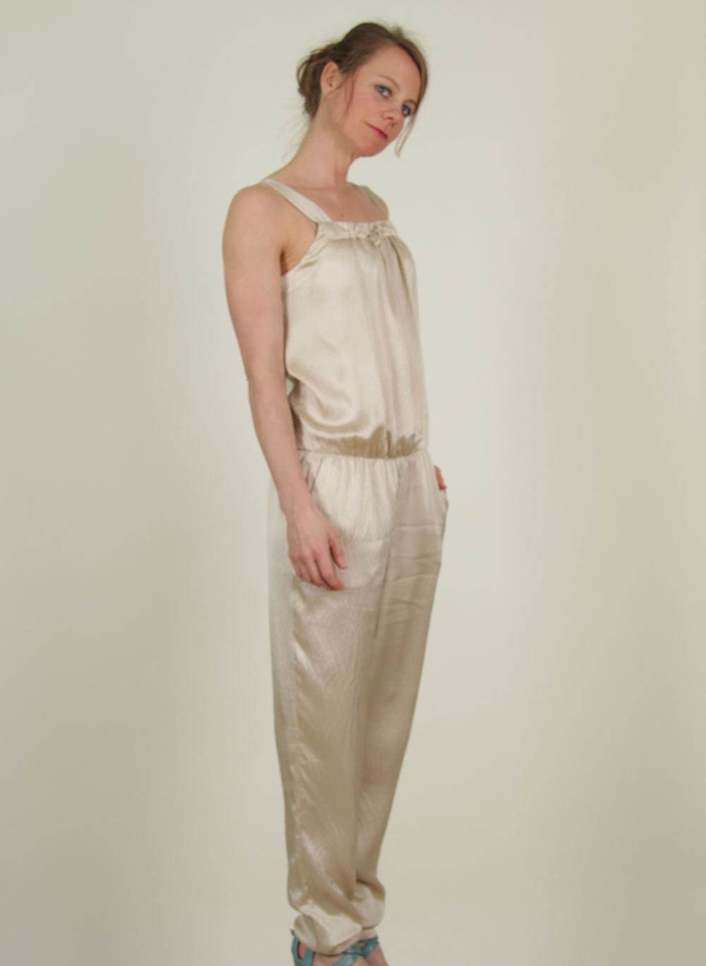 Noa Noa Sommer Jumpsuit, Structured Silk, oyster ey Linda Online Shop