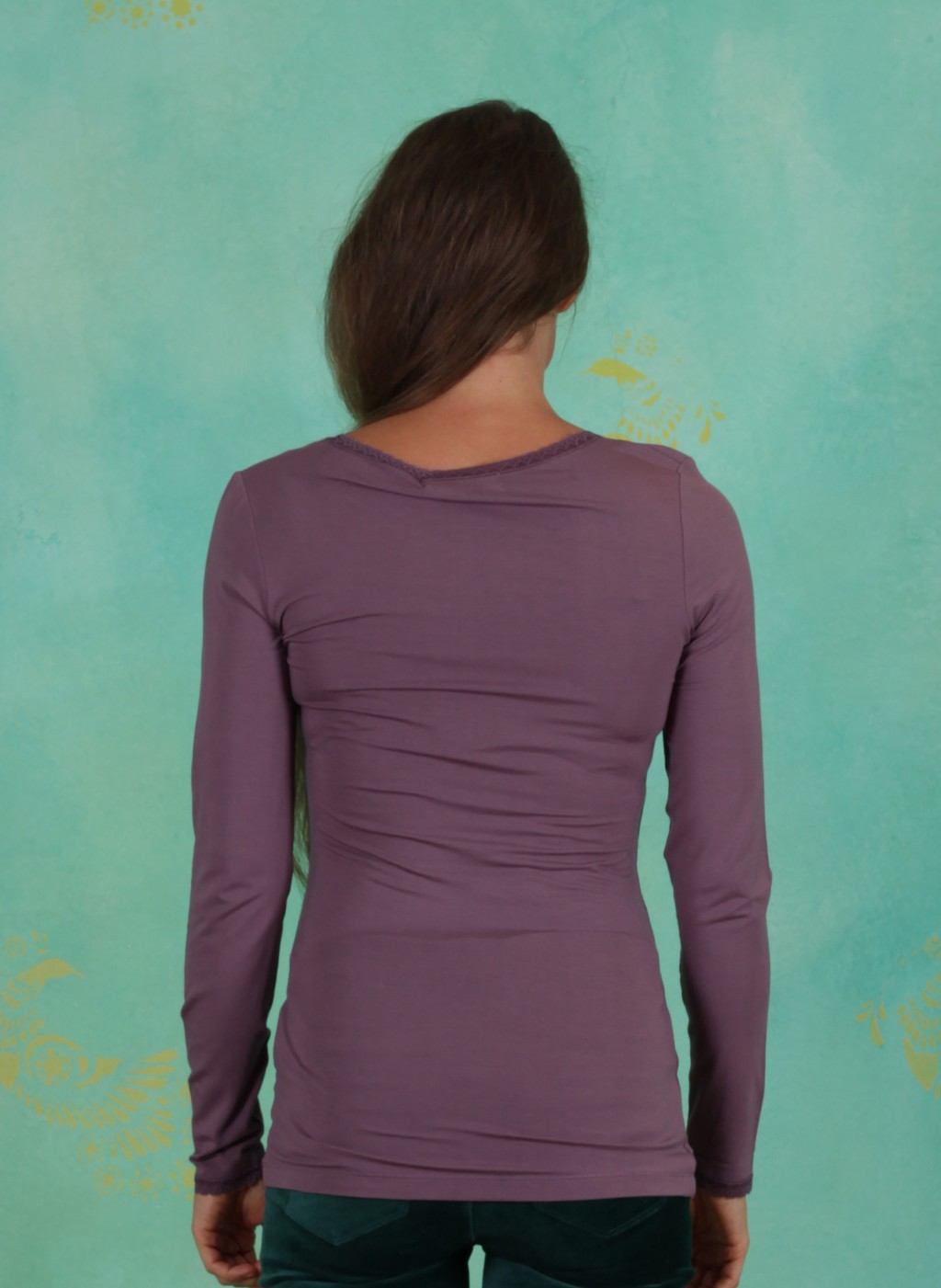 Noa Noa Herbst TShirt, Basic Lace, blackplum ey Linda Online Shop