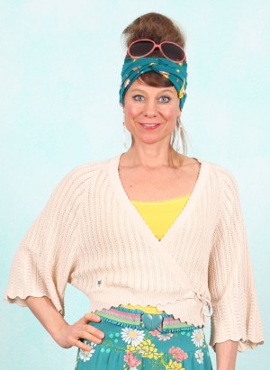 Cardigan, Fairy Wrap, pinkish-orange-white-knit