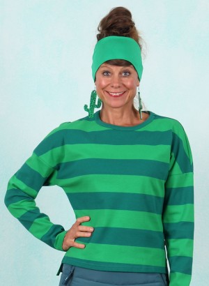 Shirt, Stereo Rainbow Crew, moosy-green-stripes
