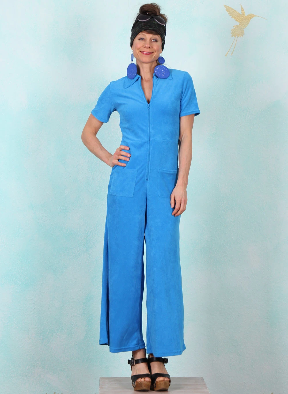 Frottee-Jumpsuit, Renée Love, cheerful-modern-blue - Image 1