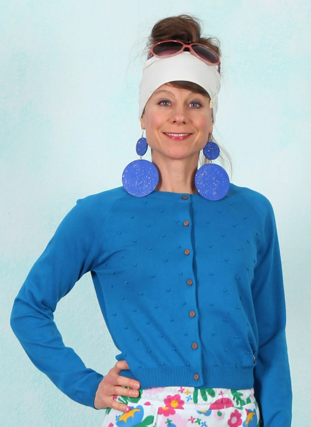 Cardigan, Knob Hop, funny-bugs-blue-knit - Image 1