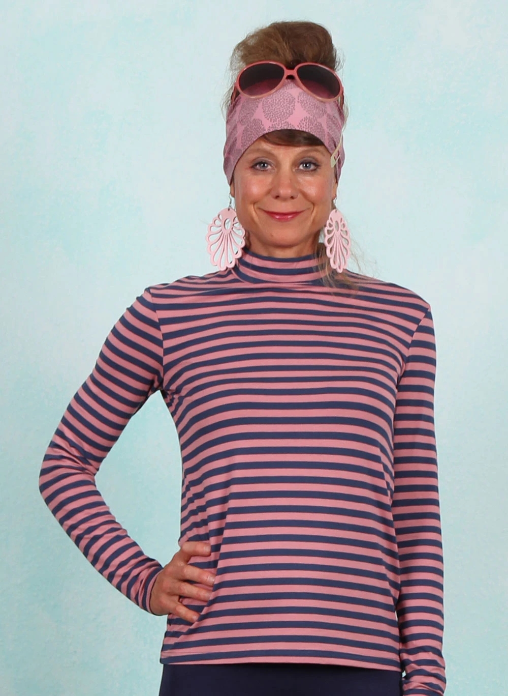 Shirt, Lonely Lips Turtle, dusty-blue-stripe - Image 1