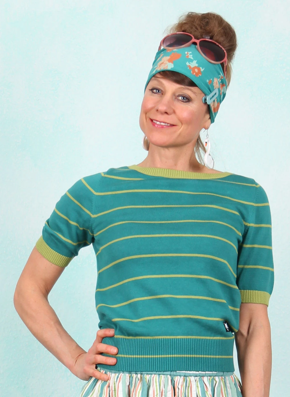Pullover, Pretty Preppy, green-jade-ribbons-stripes - Image 1