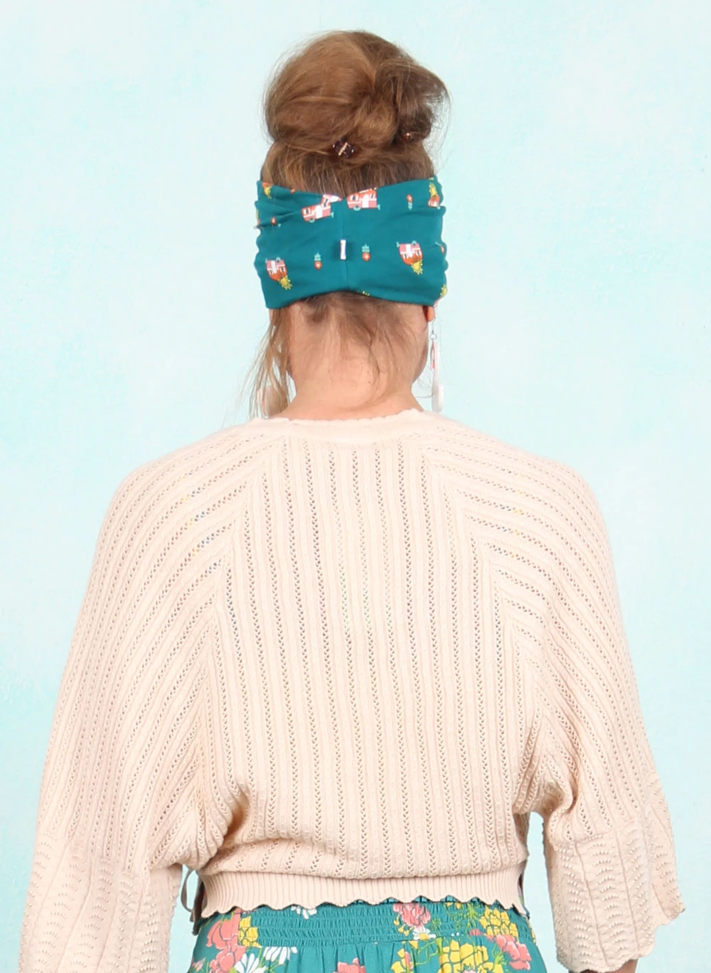Cardigan, Fairy Wrap, pinkish-orange-white-knit - Image 3