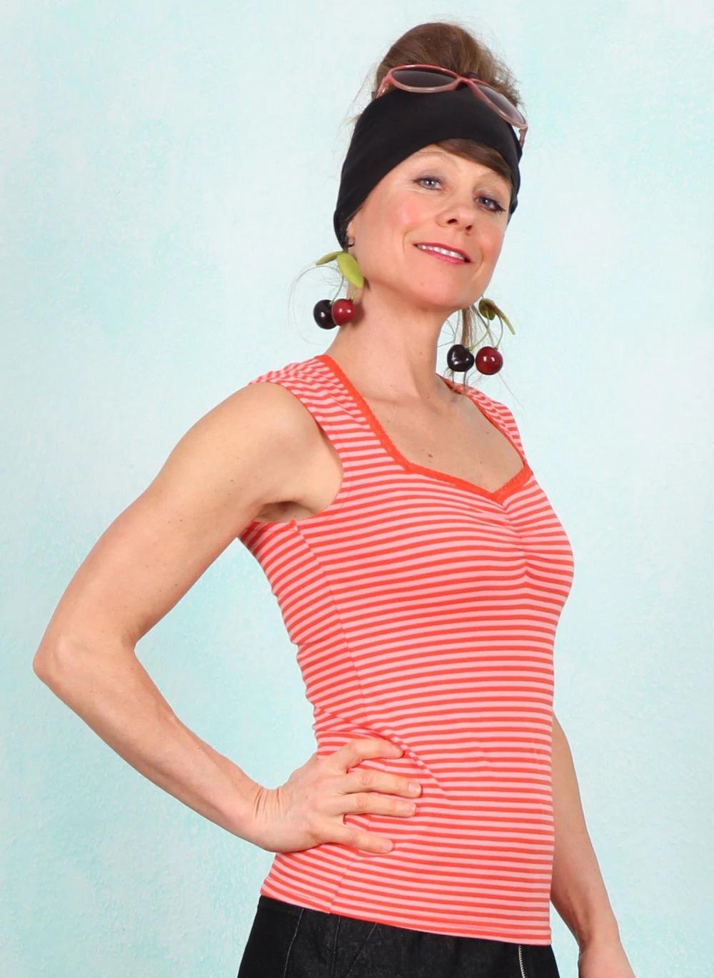 Top, Let Romance Rule, red-viva-el-sol-stripe - Image 2