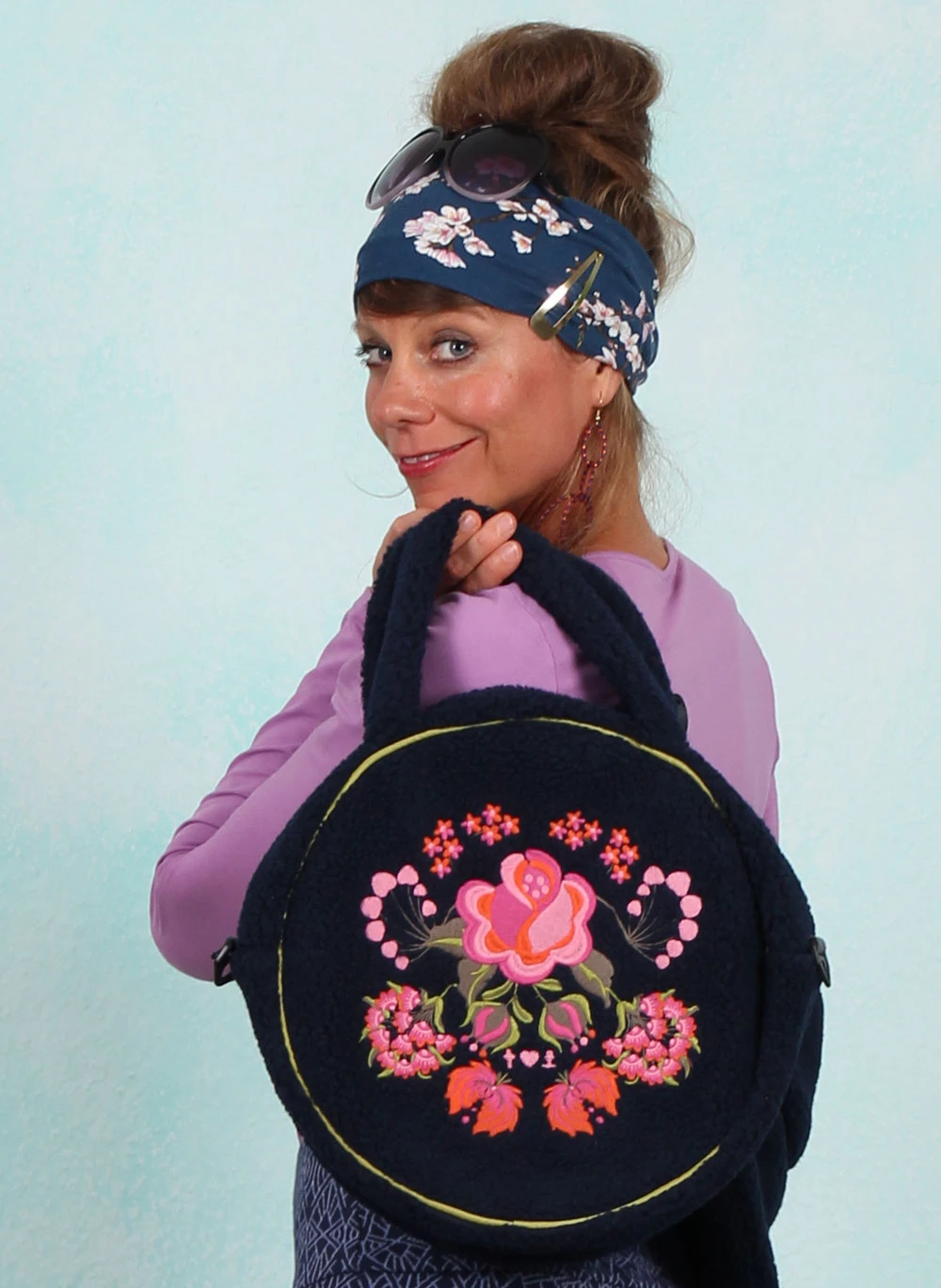 Tasche, Teddy Rose, quilted-flower-blue - Image 1