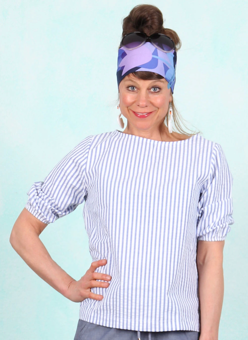 Bluse, 12415-4048, blue-white - Image 1