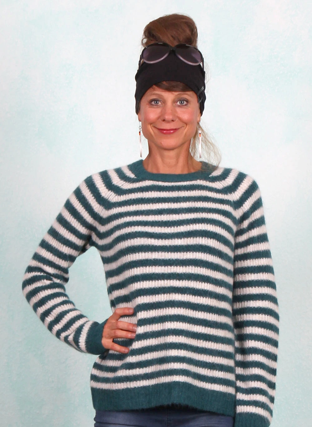 Pullover, 12495-4256, petrol-beige - Image 1