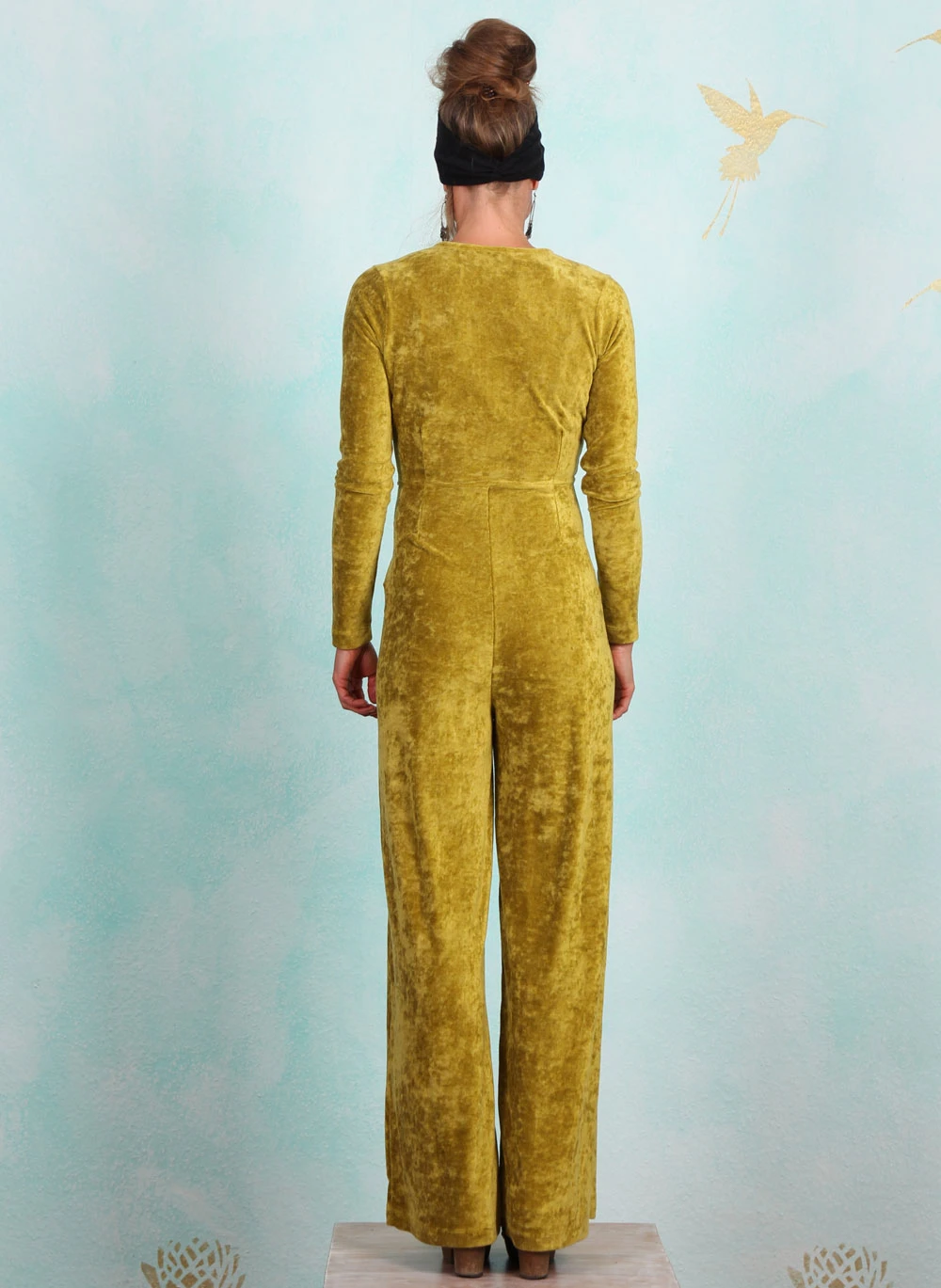 Samt-Jumpsuit, 42517, green-yellow - Image 3