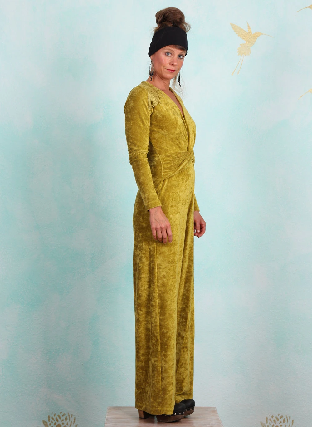 Samt-Jumpsuit, 42517, green-yellow - Image 2