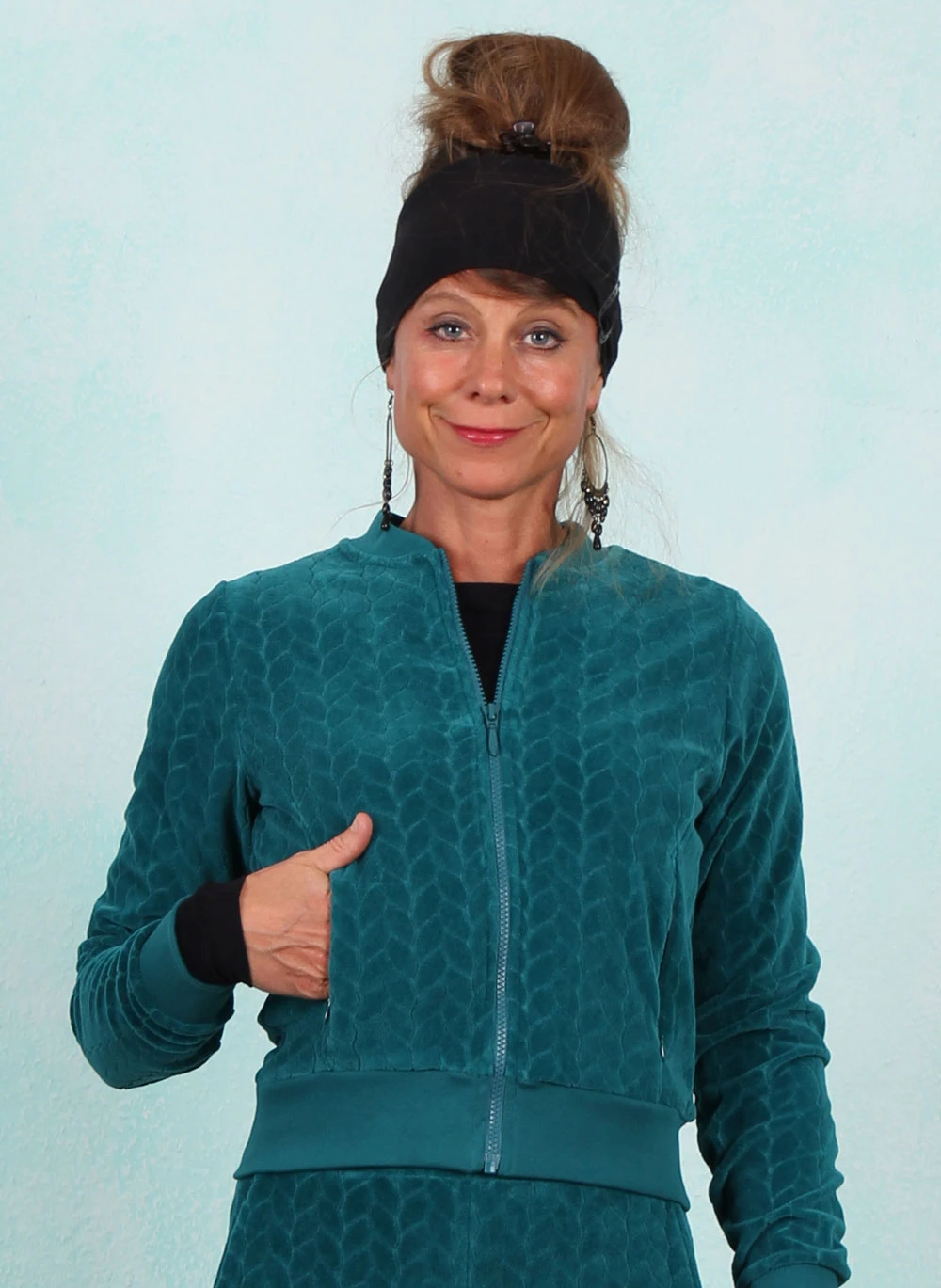 Velours-Jacke, LAWI2452, petrol - Image 1
