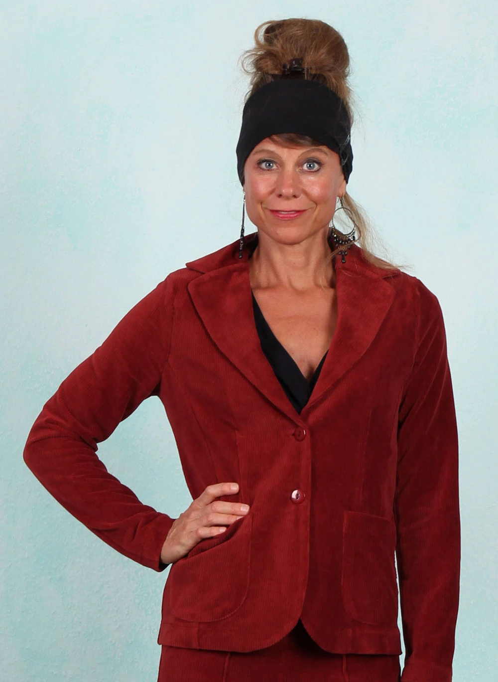 Rib-Velours-Blazer, LAWI2460, red-brown - Image 1