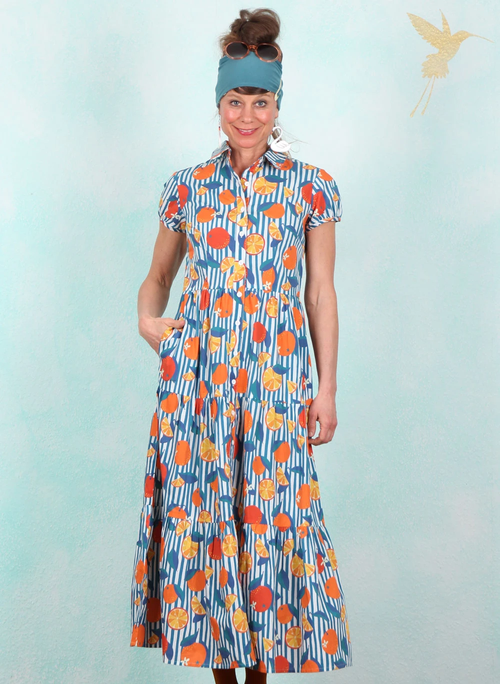 Kleid, SP26-013, blue-orange - Image 1