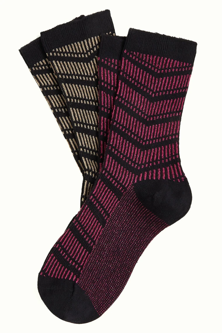 Socken 2er-Pack, 09390-001, black-gold-purple